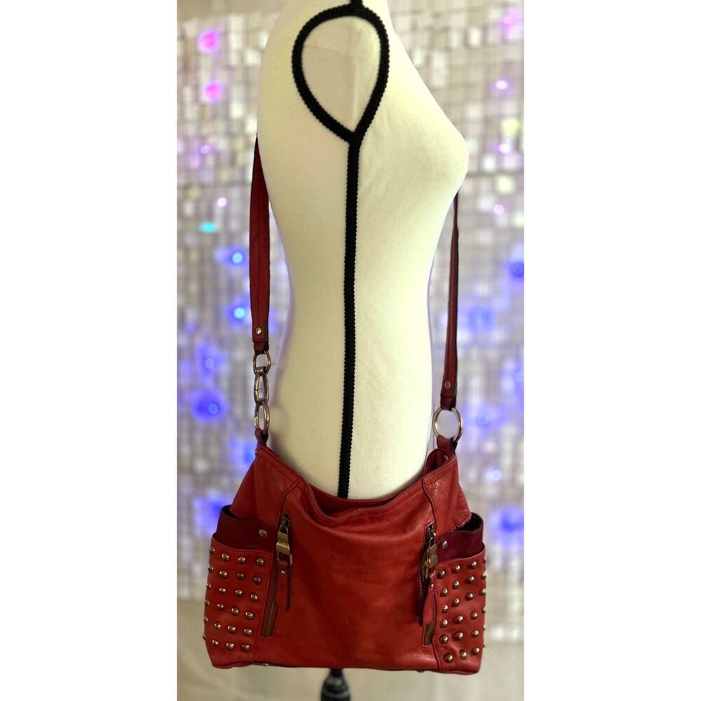 B. Makowsky studded red leather crossbody/hobo bag